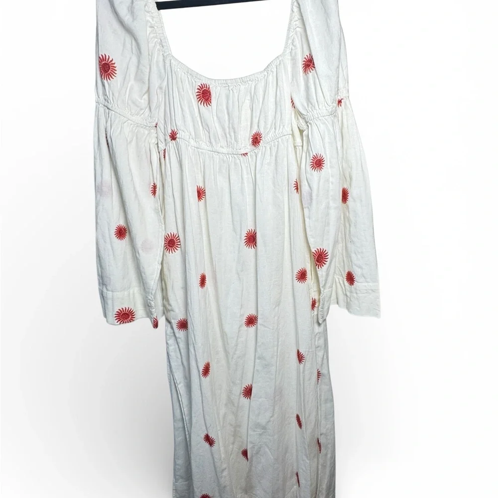 Free People Sunburst Embroidered Midi Dress Ivory NWT Medium Boho